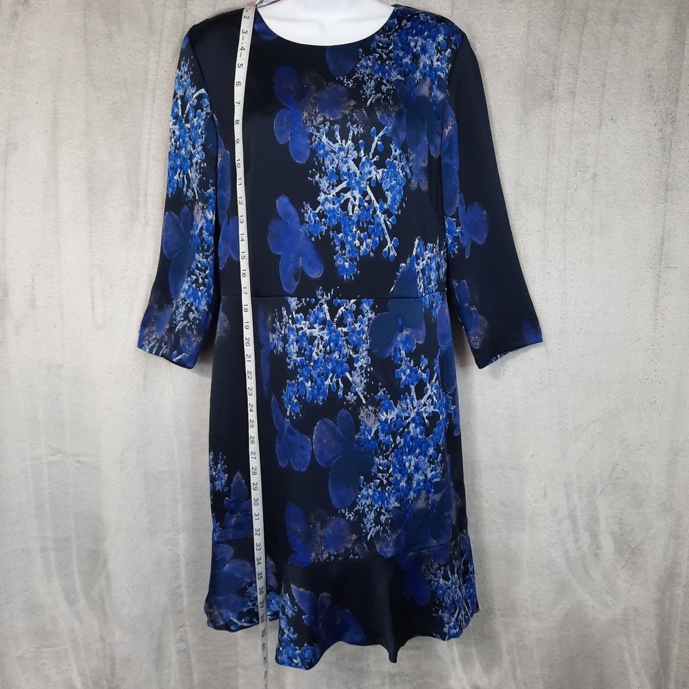 Banana Republic Dress Womens 10 Blue Watercolor Floral Ruffle Hem Career Office - Picture 13 of 15